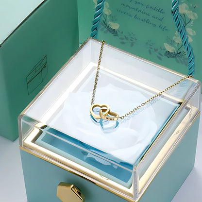 Elegant white rose jewelry gift box displaying the interior with premium jewelry placement.