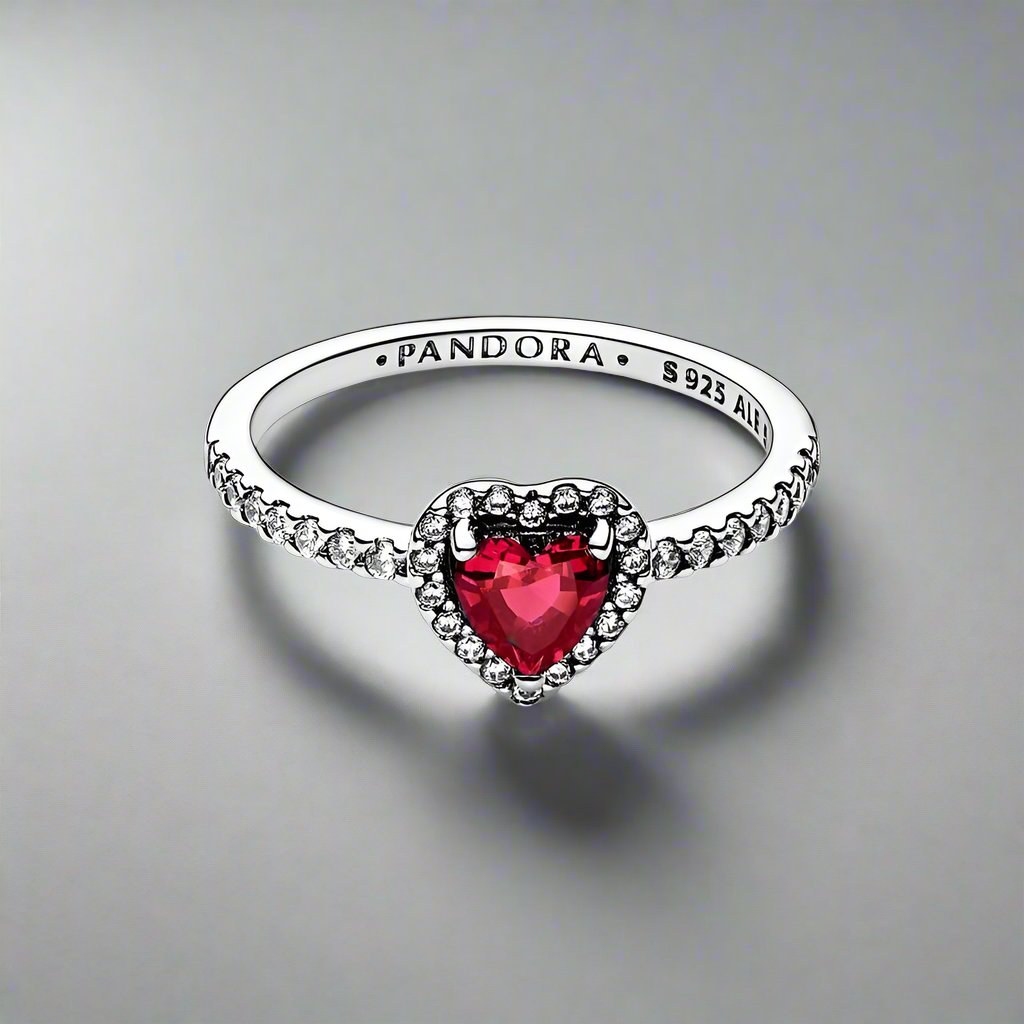 Side view of the Radiant Ruby Heart Ring, showcasing the smooth sterling silver band and ruby crystal's brilliance.