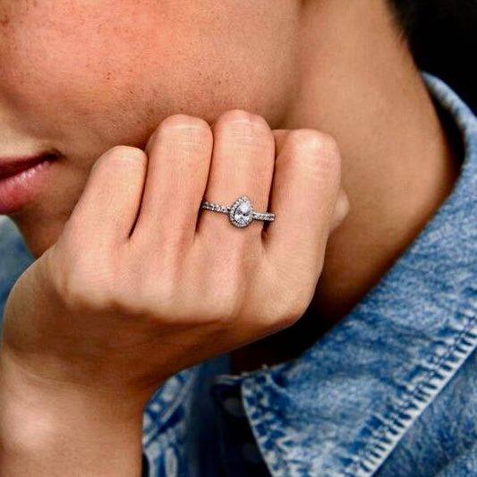 Side view of the Radiant Teardrop Ring in sterling silver with a beautifully set teardrop zircon stone.