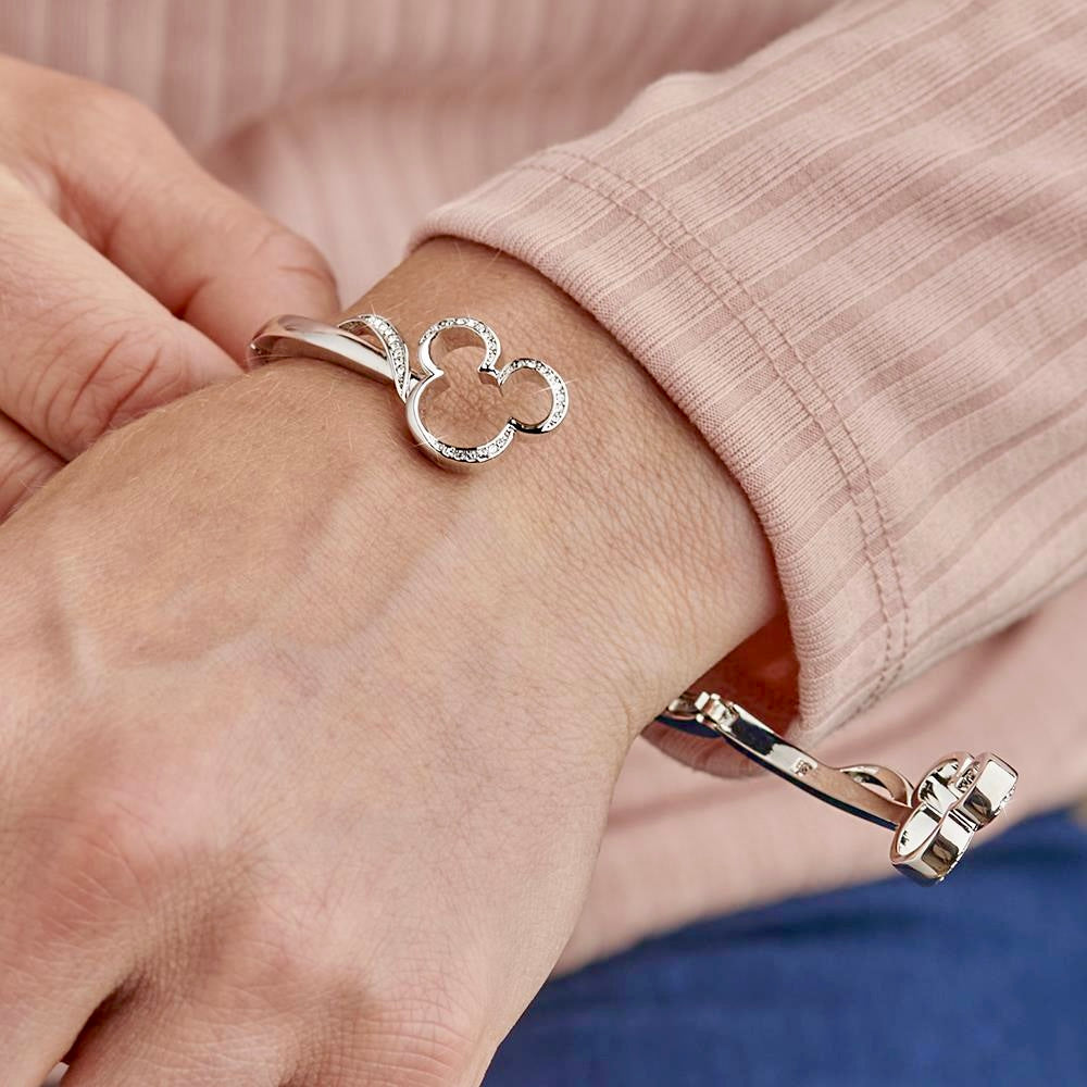 Close-up view of the Lustre Harmony Bracelet in silver with heart design, worn on a wrist.