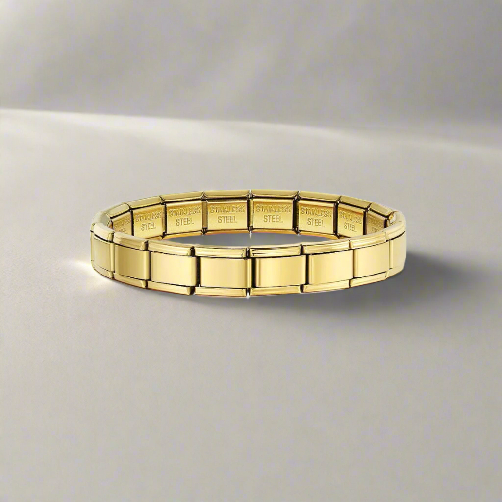 Timeless Elegance Link Bracelet in gold finish with sleek geometric link chain design, resistant to tarnishing.