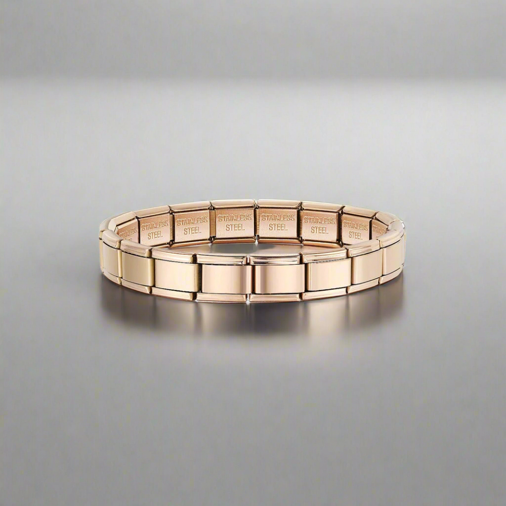 Timeless Elegance Link Bracelet in radiant rose gold finish, perfect for casual and formal wear.