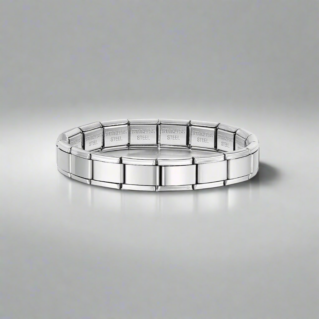 Timeless Elegance Link Bracelet in classic silver finish with durable stainless steel and a hidden-safety clasp.