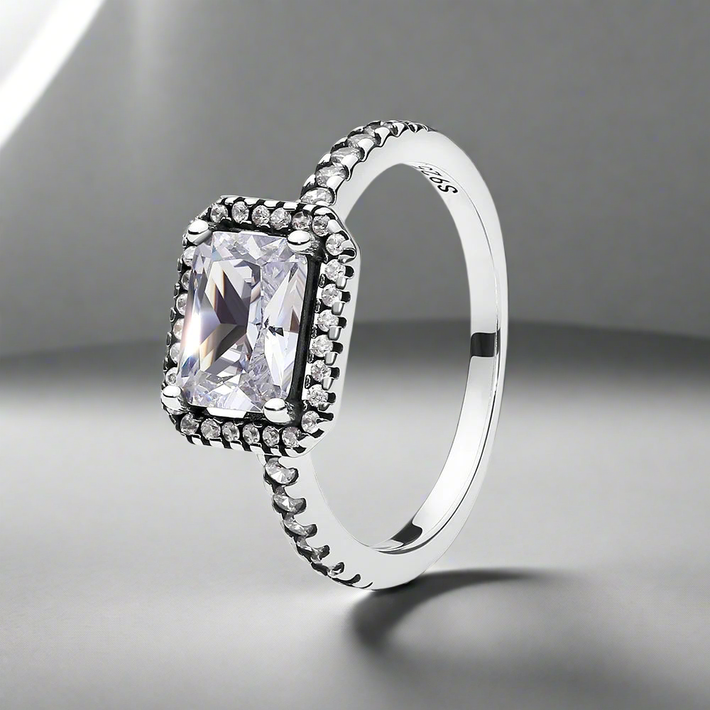 Front view of the Timeless Wishbone Ring featuring a sparkling zircon stone in sterling silver.