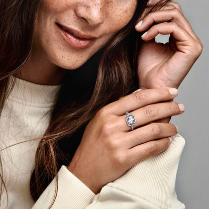 Side profile of the Timeless Wishbone Ring highlighting its refined pave setting.

